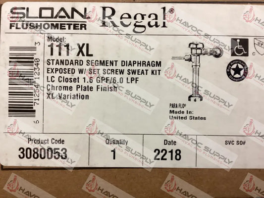 111XL - SLOAN REGAL CLOSET FLUSH VALVE - HAVOC SUPPLY, LLC