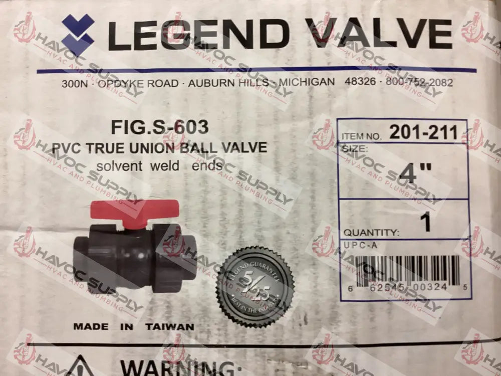 201-211 - 4" TRUE UNION PVC SCH80 BALL VALVE - HAVOC SUPPLY, LLC