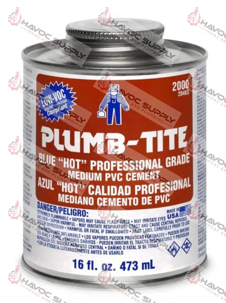 2046S - PLUMB-TITE BLUE MEDIUM PVC CEMENT 16OZ - HAVOC SUPPLY, LLC