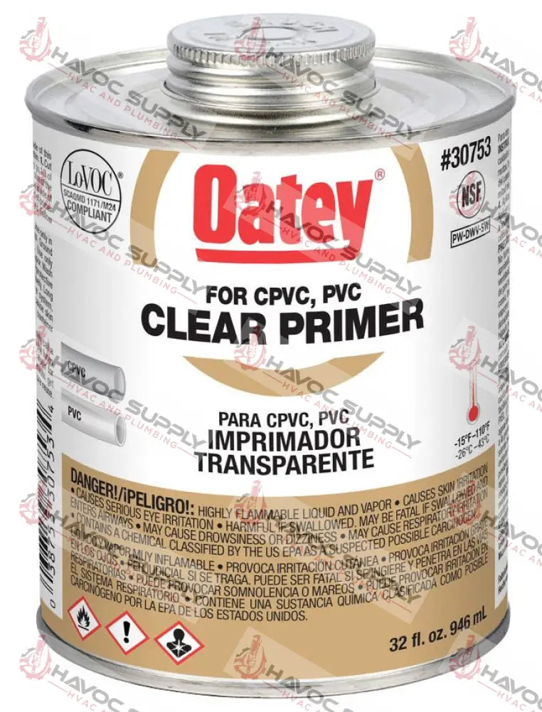30753 - OATEY CLEAR PVC PRIMER QUART - HAVOC SUPPLY, LLC
