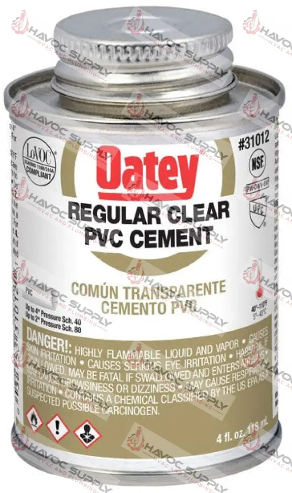 31012 - OATEY REGULAR CLEAR PVC CEMENT 4OZ - HAVOC SUPPLY, LLC