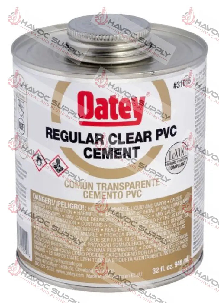 31015 - OATEY REGULAR CLEAR PVC CEMENT QUART - HAVOC SUPPLY, LLC