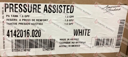 4142.016.020 - AMERICAN STANDARD CADET PRESSURE ASSIST TOILET TANK - HAVOC SUPPLY, LLC