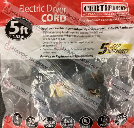 5 FOOT ELECTRIC DRYER CORD 4 PRONG - HAVOC SUPPLY, LLC