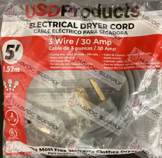 5 FOOT ELECTRICAL DRYER CORD 3 PRONG - HAVOC SUPPLY, LLC
