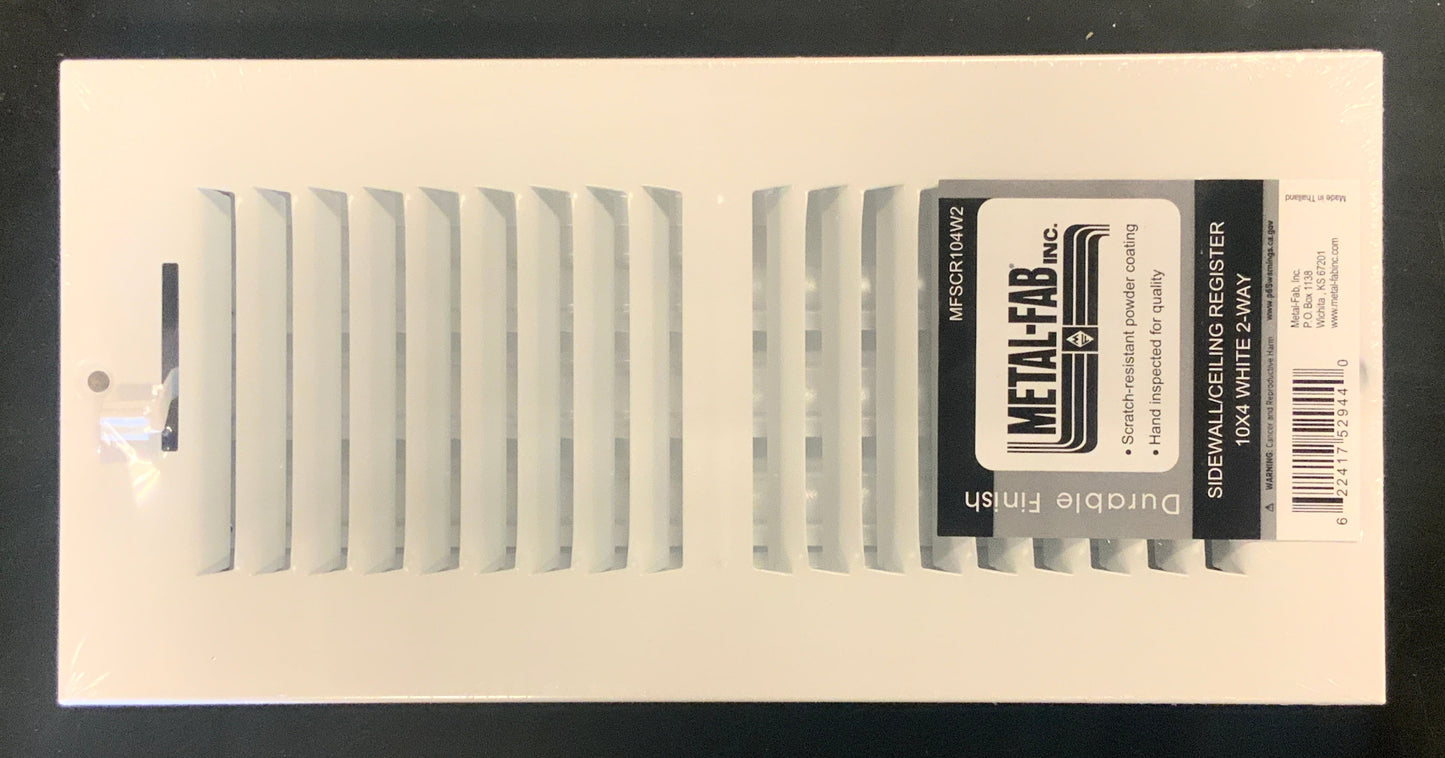 MFSCR104W2 - 4"X10" 2-WAY WALL/CEILING SUPPLY REGISTER - WHITE - HAVOC SUPPLY, LLC
