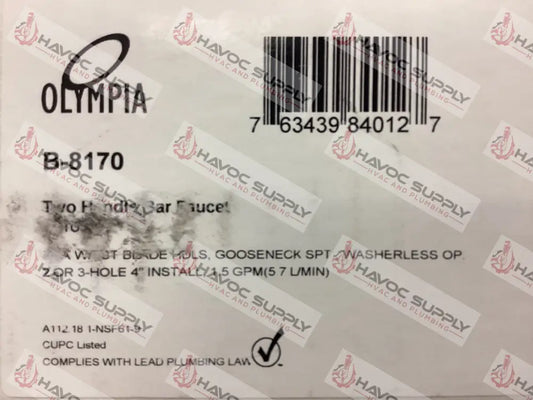 B-8170 - OLYMPIA TWO HANDLE BAR SINK FAUCET - HAVOC SUPPLY, LLC