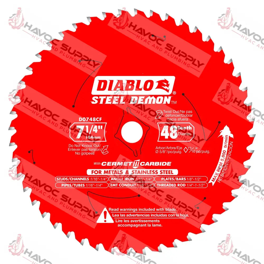 D0748CFX - DIABLO STEEL 7-1/4" 48 TEETH CIRCULAR SAW BLADE - SO - HAVOC SUPPLY, LLC