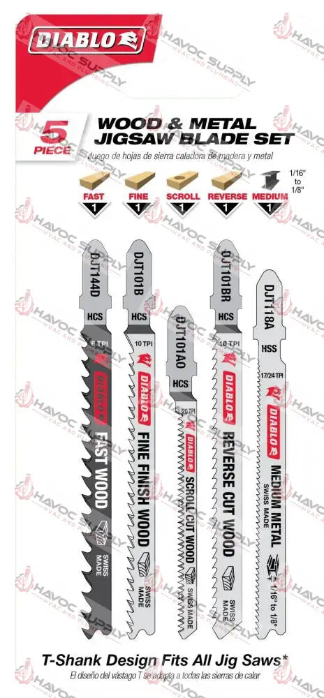 DJT5S - DIABLO 5PC JIG SAW ASSORTMENT SET - HAVOC SUPPLY, LLC
