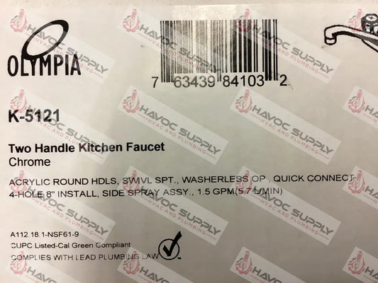 K-5121 - OLYMPIA TWO HANDLE CHROME KITCHEN FAUCET WITH SPRAY - HAVOC SUPPLY, LLC
