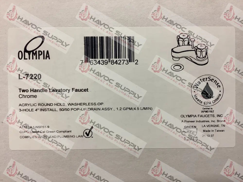 L-7220 - OLYMPIA TWO HANDLE CHROME LAVATORY FAUCET - HAVOC SUPPLY, LLC