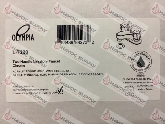 L-7220 - OLYMPIA TWO HANDLE CHROME LAVATORY FAUCET - HAVOC SUPPLY, LLC