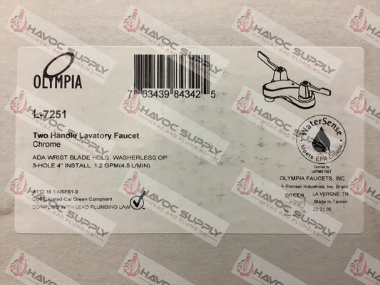 L-7251 - OLYMPIA TWO HANDLE CHROME LAVATORY FAUCET - HAVOC SUPPLY, LLC