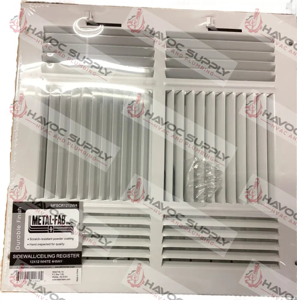 MFSCR1212W4 - 12"X12" 4-WAY WALL/CEILING SUPPLY REGISTER - WHITE - HAVOC SUPPLY, LLC