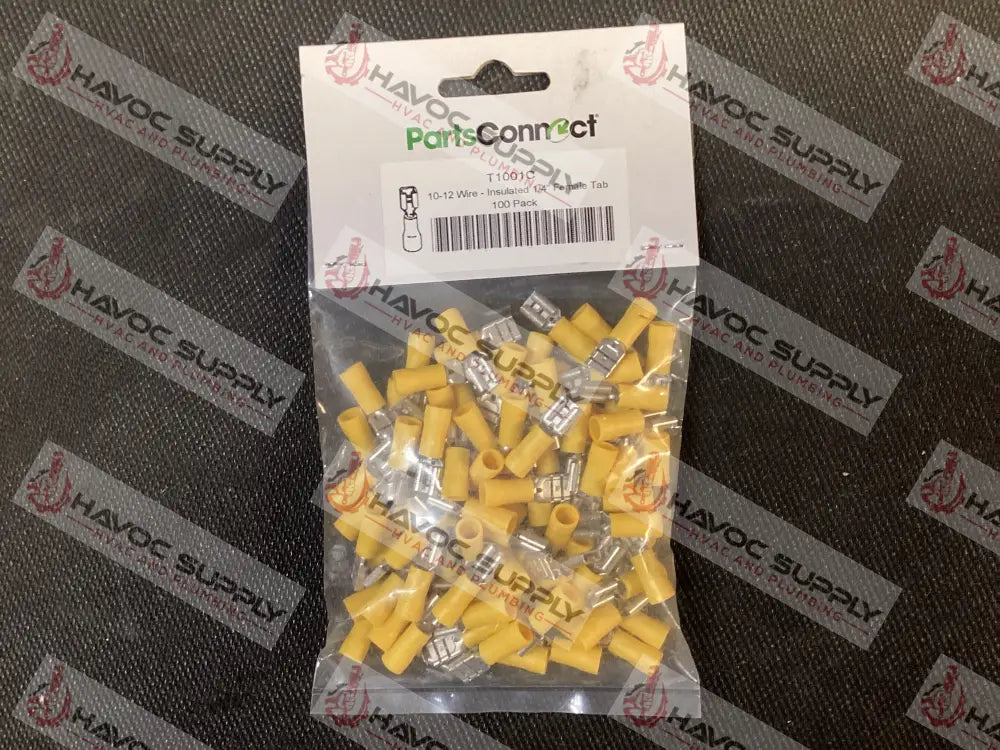 T1001C - 1/4" YELLOW FEMALE SPADE TERMINAL 100/PK - HAVOC SUPPLY, LLC