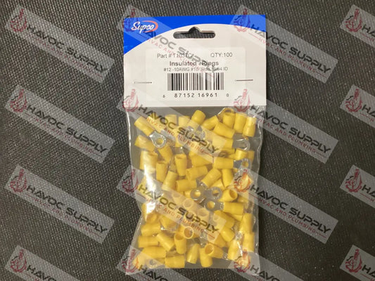 T1037C - 1/4" YELLOW RING TERMINAL 100PK - HAVOC SUPPLY, LLC