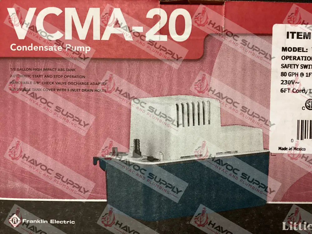 VCMA-20ULS 230V CONDENSATE PUMP - HAVOC SUPPLY, LLC