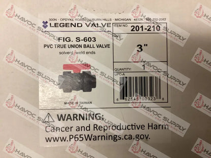 201-210 - 3" TRUE UNION PVC SCH80 BALL VALVE - SO - HAVOC SUPPLY, LLC