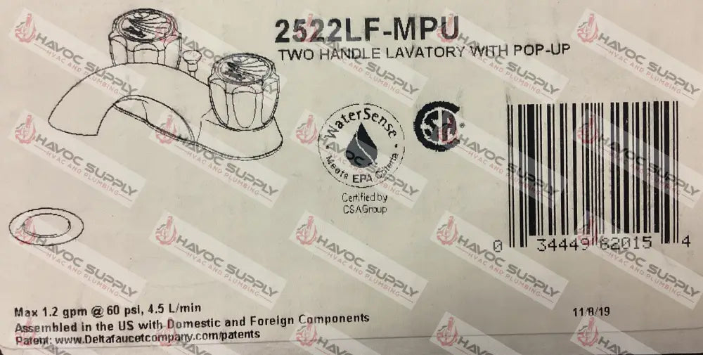 2522LF-MPU - DELTA LAVATORY FAUCET WITH POP UP - SO - HAVOC SUPPLY, LLC
