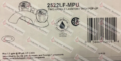 2522LF-MPU - DELTA LAVATORY FAUCET WITH POP UP - SO - HAVOC SUPPLY, LLC
