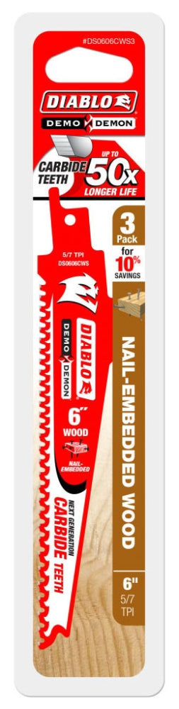 DS0606CWS3 - DIABLO CARBIDE NAIL EMBEDDED WOOD 6" 6TPI 3PK