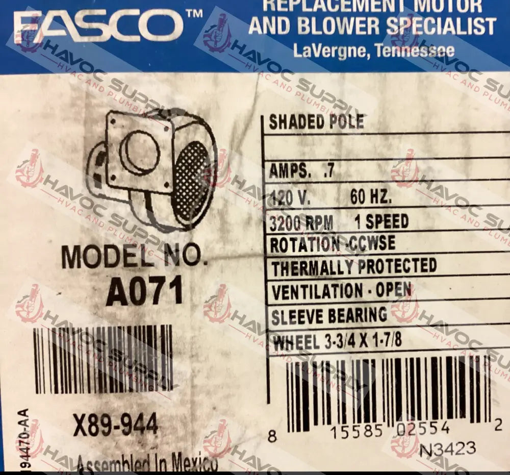 A071 - FASCO INDUCER ASSEMBLY - SO - HAVOC SUPPLY, LLC
