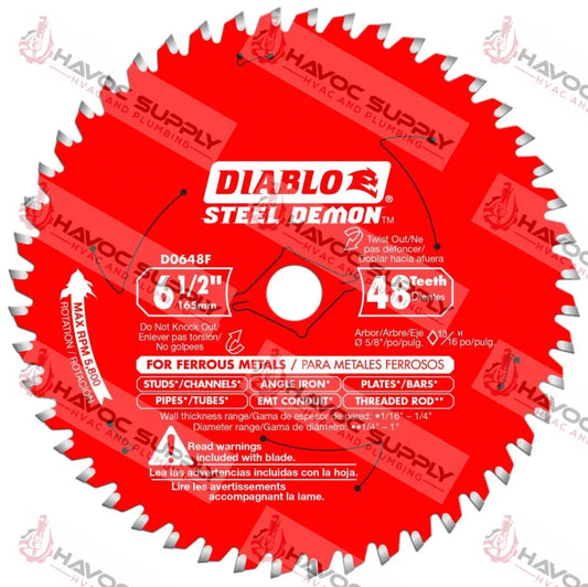 D0648F - DIABLO 6-1/2 X 48 TOOTH FERROUS CIRCULAR SAW BLADE - SO - HAVOC SUPPLY, LLC