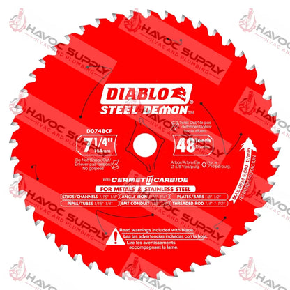 D0748CFX - DIABLO STEEL 7-1/4" 48 TEETH CIRCULAR SAW BLADE - SO - HAVOC SUPPLY, LLC