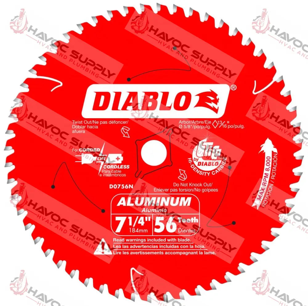 D0756N - DIABLO 7-1/4" X 56 TOOTH X 5/8 NON-FERROUS CIRCULAR SAW BLADE - SO - HAVOC SUPPLY, LLC