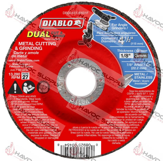 DBD045125X01F - DIABLO 4-1/2 X 1/8 X 7/8 DUO DEPRESSED CENTER METAL CUT OFF BLADE - HAVOC SUPPLY, LLC