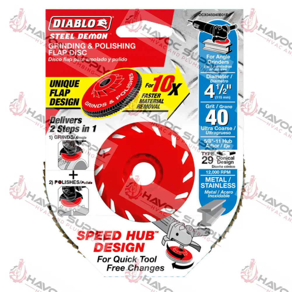 DCX045040B01F - DIABLO STEEL DEMON FLAP WHEEL WITH HUB 40 GRIT - HAVOC SUPPLY, LLC