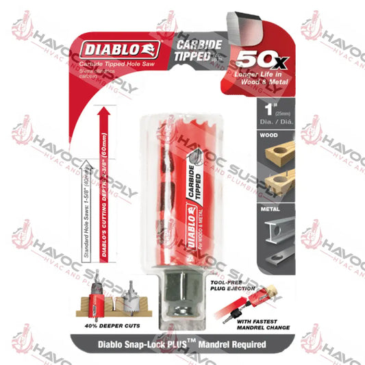 DHS1000CT - DIABLO 1" X 25MM CARBIDE HOLE SAW - HAVOC SUPPLY, LLC