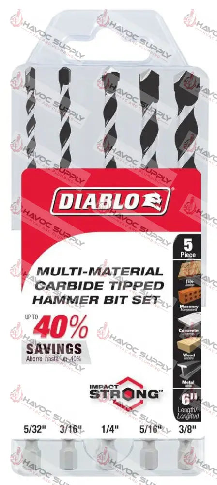 DMAMM1190S5 - DIABLO MULTI MATERIAL CARBIDE TIPPED HAMMER DRILL BIT SET - HAVOC SUPPLY, LLC