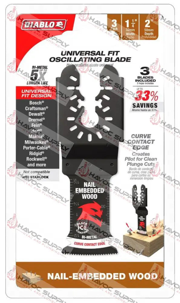 DOU125BW3 - DIABLO 3PK 1-1/4 BI METAL BLADE OSCILLATING MULTI TOOL - HAVOC SUPPLY, LLC