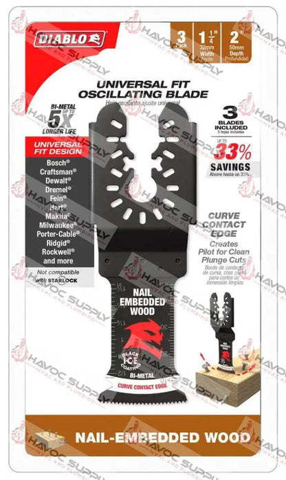 DOU125BW3 - DIABLO 3PK 1-1/4 BI METAL BLADE OSCILLATING MULTI TOOL - HAVOC SUPPLY, LLC