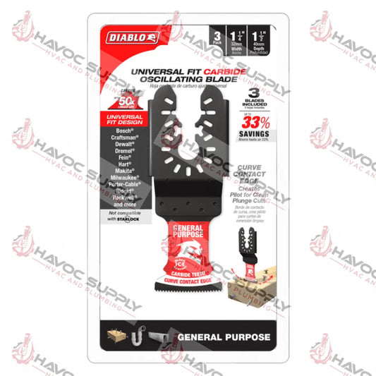 DOU125CGP3 - DIABLO 3PK 1-1/4 BI CARBIDE GENERAL PURPOSE BLADE OSCILLATING MULTI TOOL - HAVOC SUPPLY, LLC