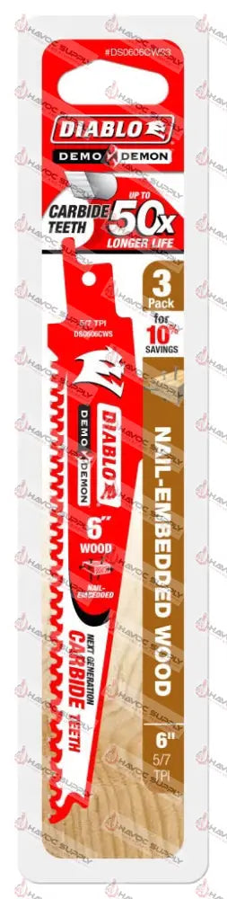 DS0606CWS3 - DIABLO CARBIDE NAIL EMBEDDED WOOD 6" 6TPI 3PK - HAVOC SUPPLY, LLC
