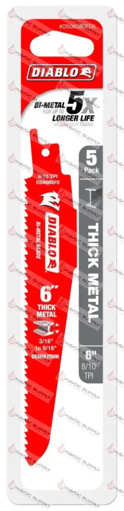 DS0608BFD5 - DIABLO STEEL DEMON 6" 8-10TPI 5PK - HAVOC SUPPLY, LLC
