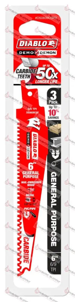 DS0609CGP3 - DIABLO CARBIDE GENERAL PURPOSE 6" 9TPI 3PK - HAVOC SUPPLY, LLC