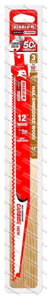 DS1206CWS3 - DIABLO CARBIDE NAIL EMBEDDED 12" 6TPI 3PK - HAVOC SUPPLY, LLC