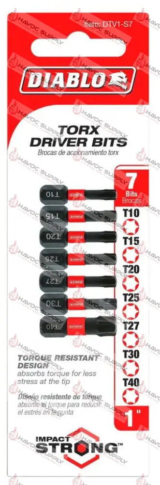 DTV1-S7 - DIABLO #T10-T40 7PC TORX IMPACT BIT SET - HAVOC SUPPLY, LLC