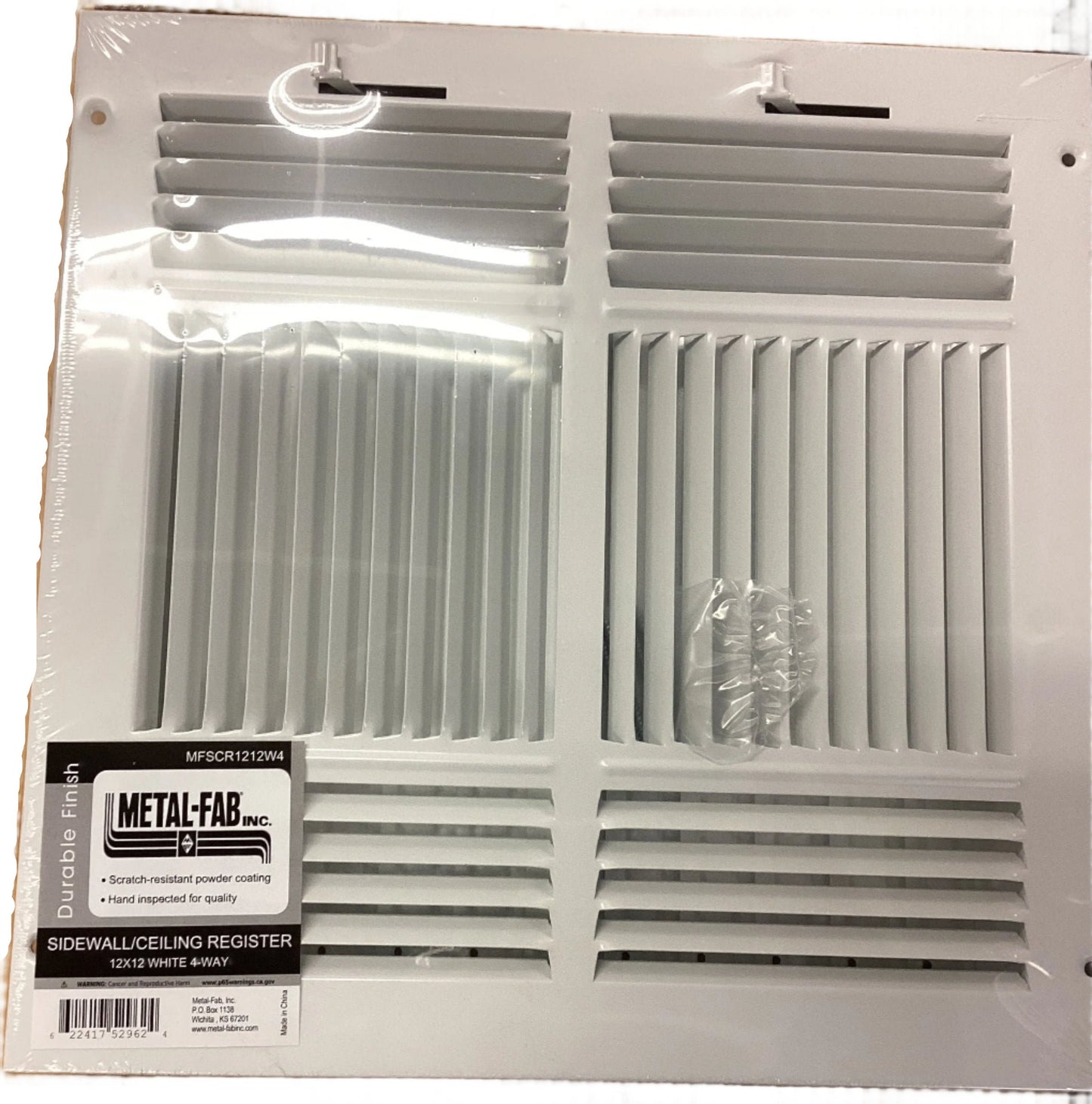 MFSCR1212W4 - 12"X12" 4-WAY WALL/CEILING SUPPLY REGISTER - WHITE - HAVOC SUPPLY, LLC