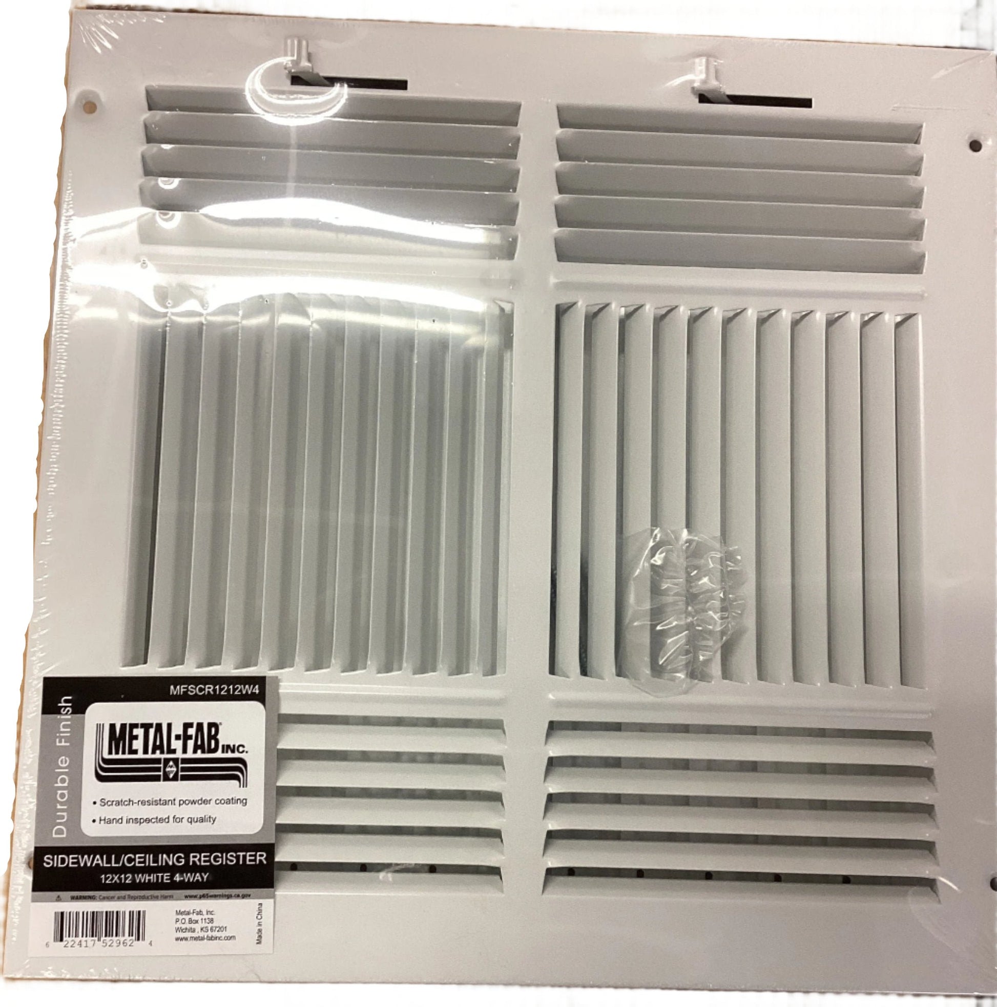 MFSCR1212W4 - 12"X12" 4-WAY WALL/CEILING SUPPLY REGISTER - WHITE - HAVOC SUPPLY, LLC