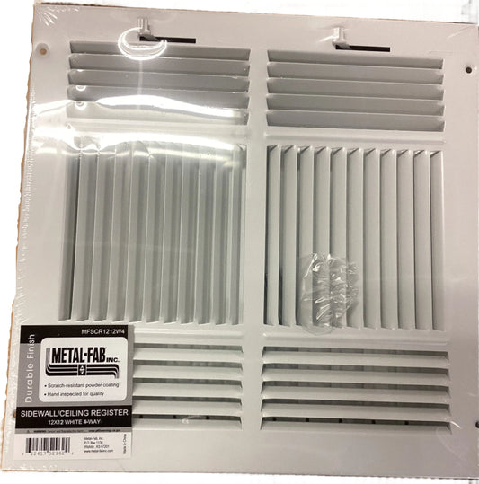 MFSCR1212W4 - 12"X12" 4-WAY WALL/CEILING SUPPLY REGISTER - WHITE - HAVOC SUPPLY, LLC