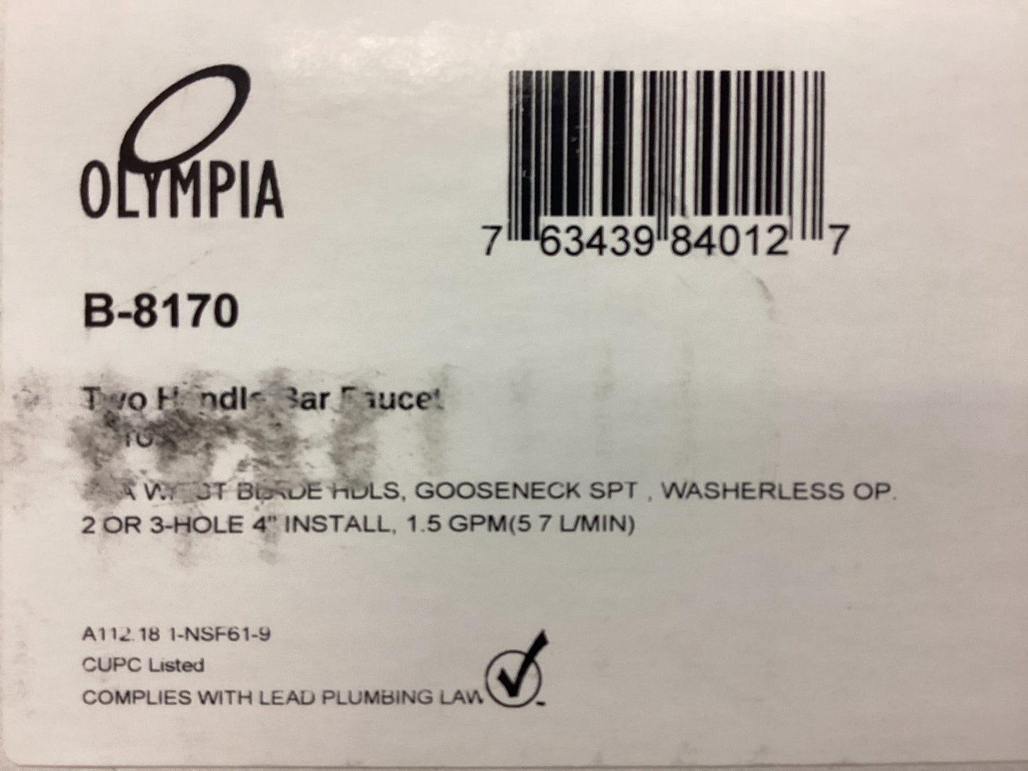 B-8170 - OLYMPIA TWO HANDLE BAR SINK FAUCET