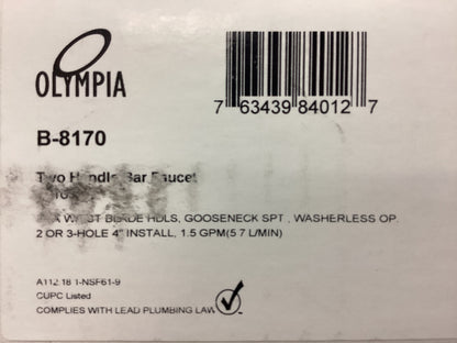 B-8170 - OLYMPIA TWO HANDLE BAR SINK FAUCET