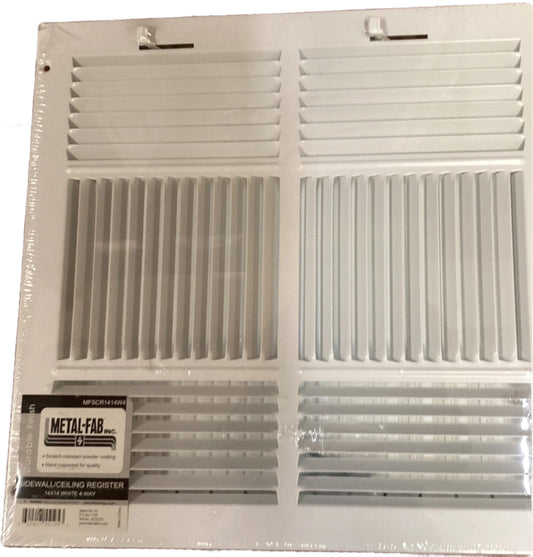 MFSCR1414W4 - 14"X14" 4-WAY WALL/CEILING SUPPLY REGISTER - WHITE - HAVOC SUPPLY, LLC