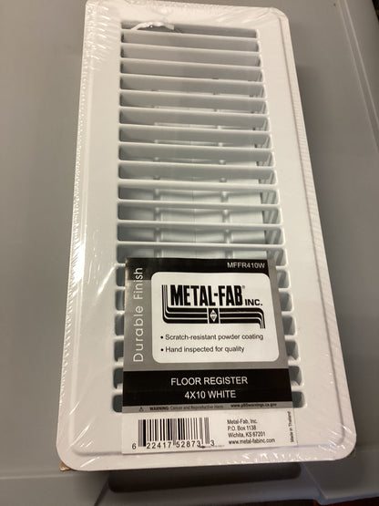 MFFR410W - 4"X10" FLOOR SUPPLY REGISTER - WHITE - HAVOC SUPPLY, LLC