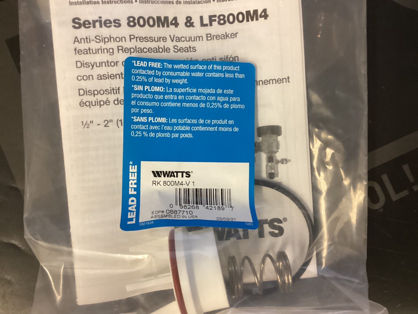 RK800M4V - WATTS 1" VACUUM BREAKER VENT REPAIR KIT