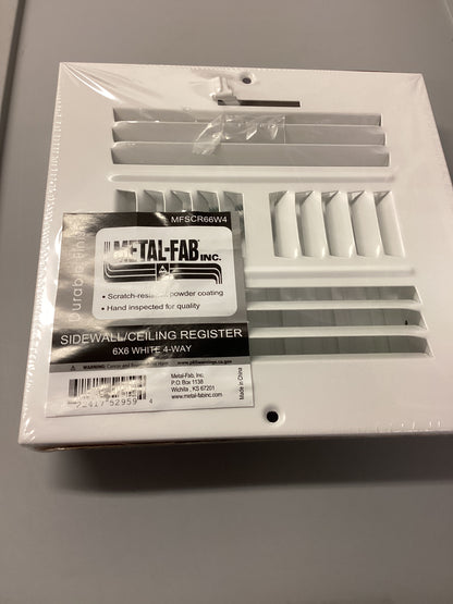 MFSCR66W4 - 6"X6" 4-WAY WALL/CEILING SUPPLY REGISTER - WHITE - HAVOC SUPPLY, LLC
